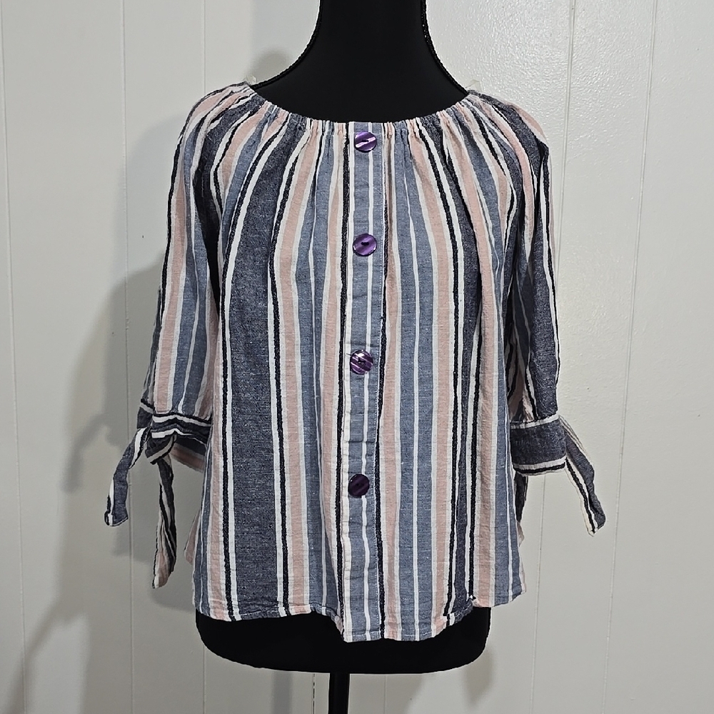 KEREN hart Blue and Pink Short Sleeve Top XL